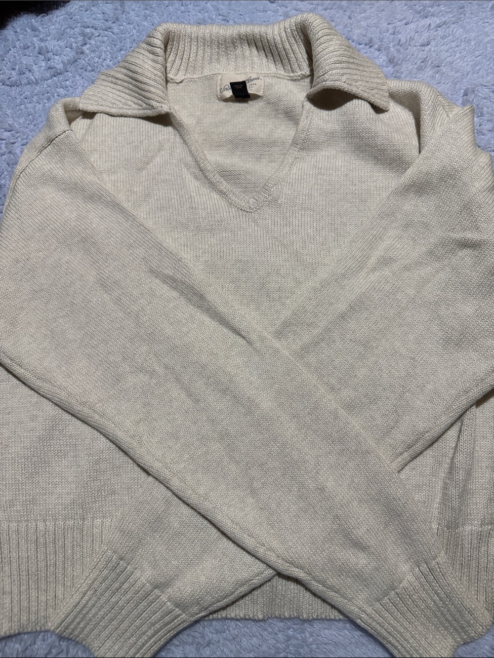 Women’s Cream Collared V-Neck Sweater